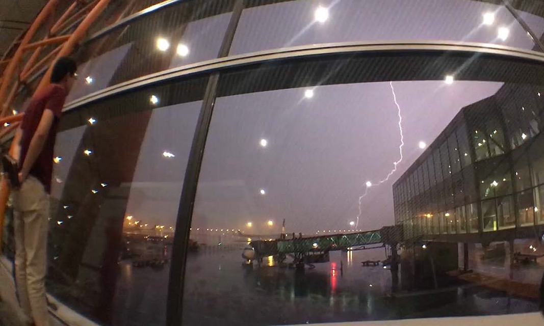 A thunderstorm delayed the group’s red-eye flight from Beijing to Ulaanbaatar (Kevin Stark/Medill). 