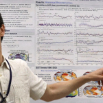 Vince Cooper points to a graph during his poster presentation at the Comer Climate Conference.